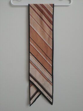 Vintage Jean D'orly silk skinny narrow scarf black cream brown stripes